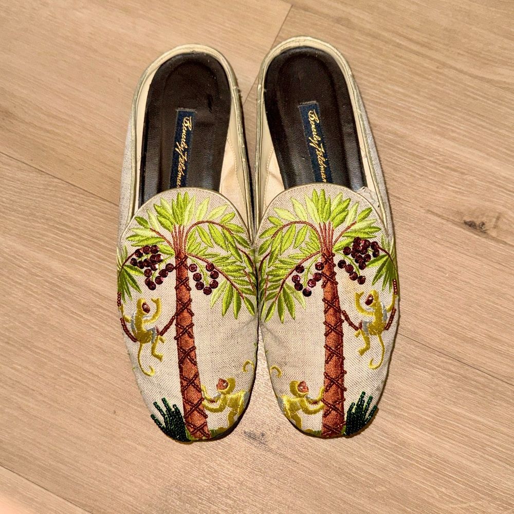 Beverly Feldman Beaded Monkey Palm Mules Vintage 7B - Picture 6 of 9